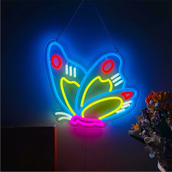 Neon Butterfly Blue Pink Kid/Teen Glowing LED Party Light Wall Room Cute Decor - Picture 3 of 5